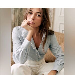 Sezane Blue and White Striped Blouse